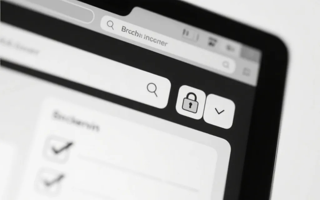 浏览器地址栏与安全锁标识的近景，旁边有提示卡片展示识别步骤